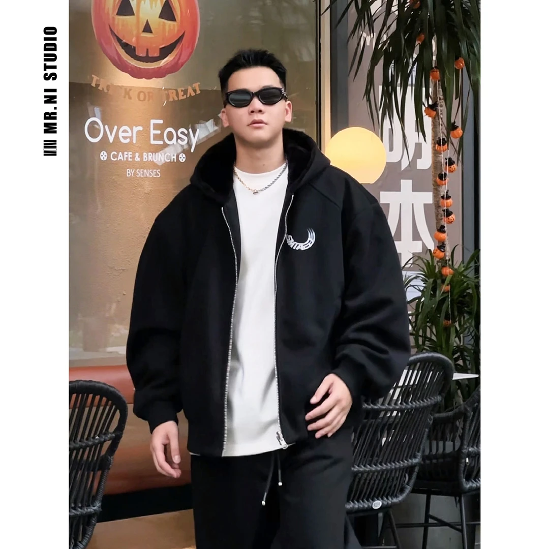 MR.NI/倪先生“面面俱到”邂逅寒冬软糯加绒加厚双面穿卫衣开衫外套