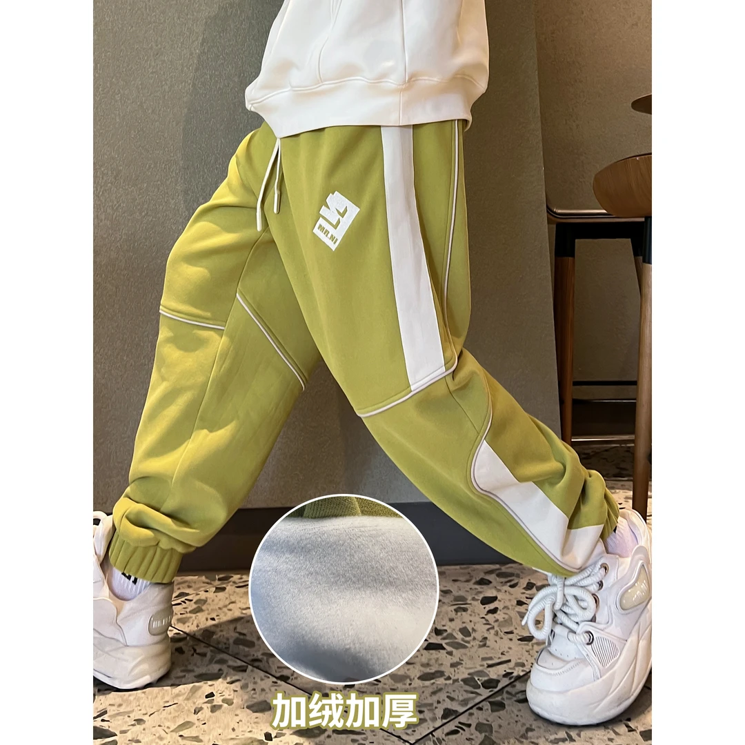 MR.NI/倪先生“解构美学”线条勾勒主义印花拼接宽松洋气加绒卫裤