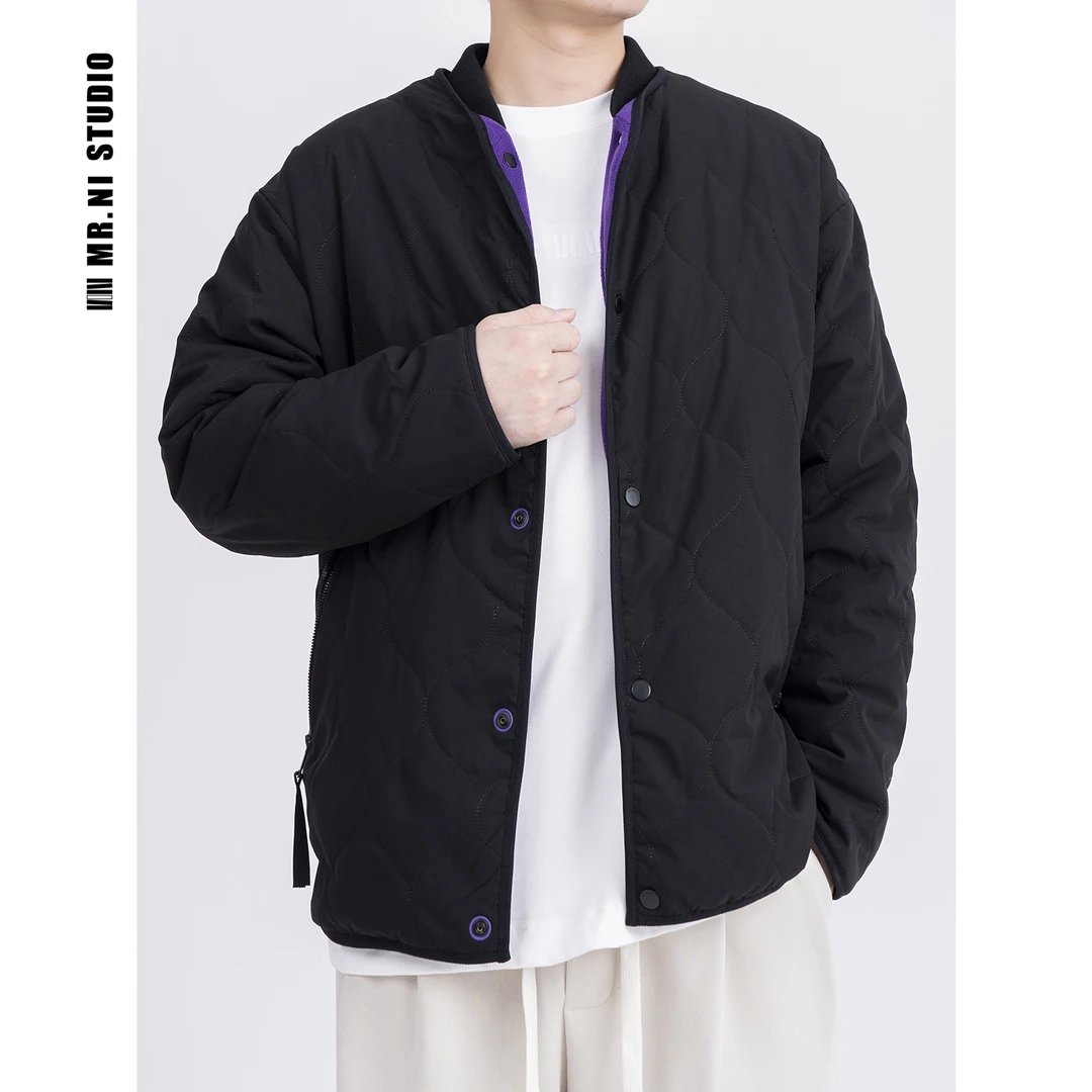 MR.NI/倪先生“九紫”葫芦花绗线摇粒绒撞色双面轻薄保暖棉服外套