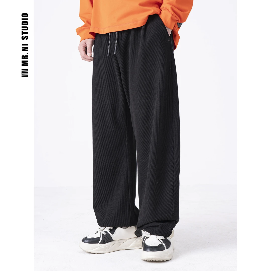 MR.NI/倪先生倪先生秋冬男士百搭加绒阔腿加厚直筒宽松灯芯绒卫裤