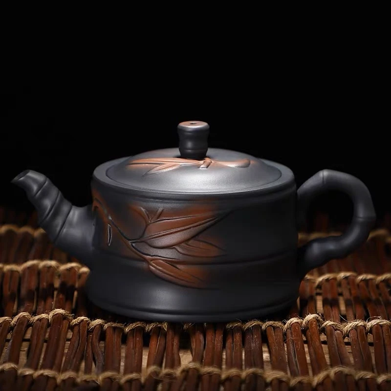 紫陶浮雕竹节壶高档茶壶泡茶家用陶瓷泡茶壶单壶功夫茶具单人复古
