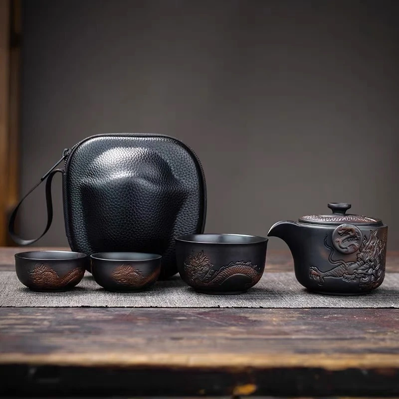 迈盟紫陶快客杯一壶两杯紫砂便携式旅行茶具套装户外随车喝茶杯