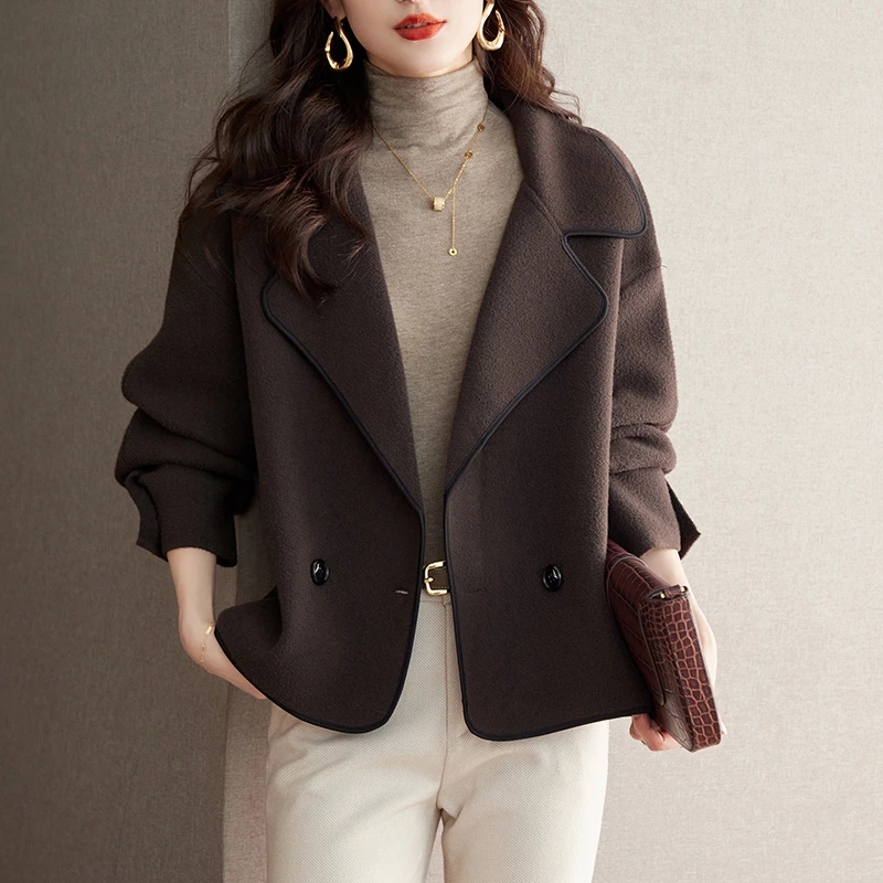 2024新款春秋冬小个子毛呢短款宽松双面呢大衣气质外套女外搭开衫