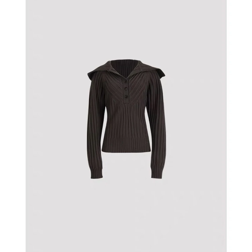 【Vaddition+】YOEYYOU 宽坑条摊领毛衫女23羊毛坑条纹理针织衫