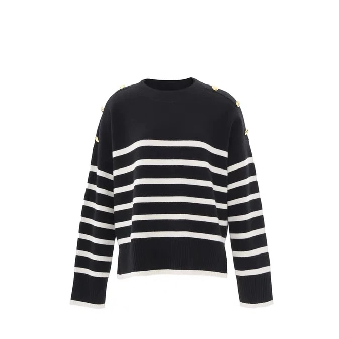 【Vaddition+】CONCISE-WHITE简白金扣条纹宽松套头毛衣