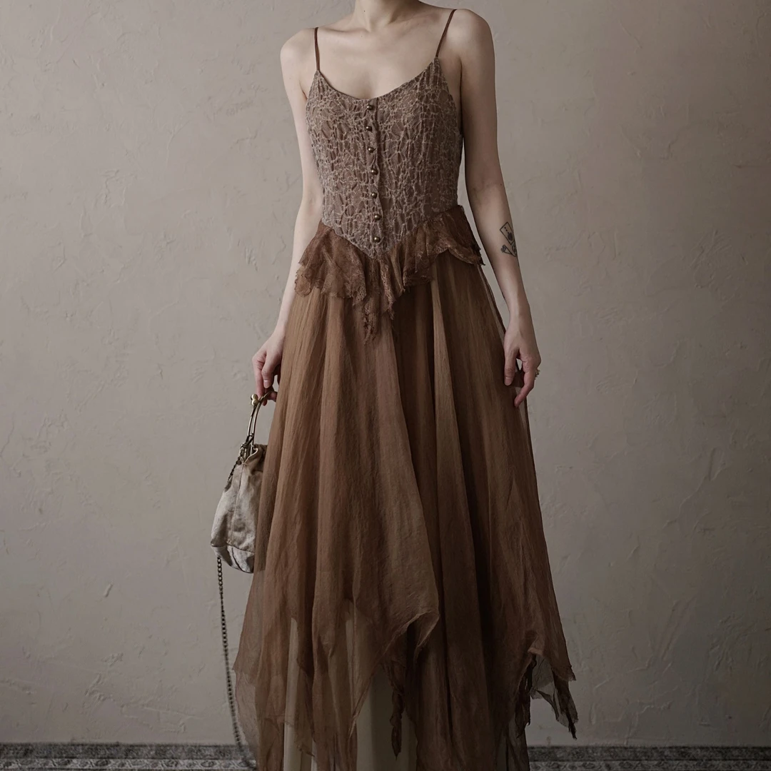 弥挲GT362585绝美侘寂真丝顺纡绉吊带裙显瘦气质优雅