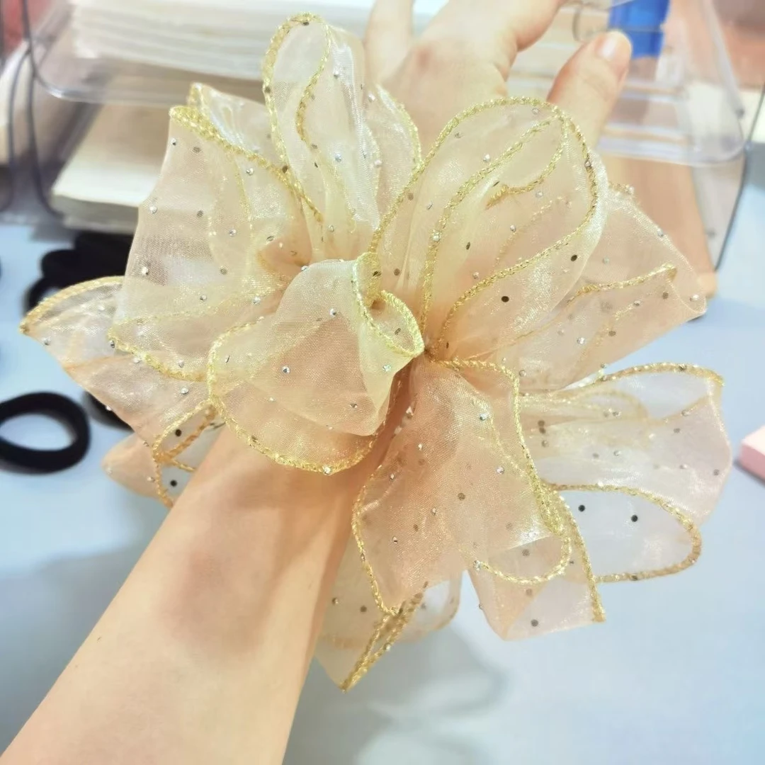 【优雅超大号黑色蓬松发绳女新款花苞头绳高弹力大肠发圈皮筋头饰】