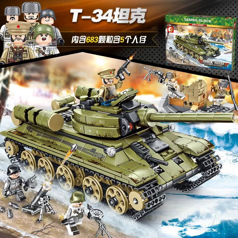 森宝积木钢铁帝国苏联T-34坦克军事系列战车模型拼插拼装