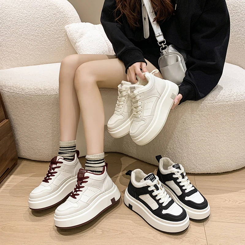 加绒厚底板鞋女鞋2024秋冬新款潮鞋时尚百搭韩版ins运动鞋女