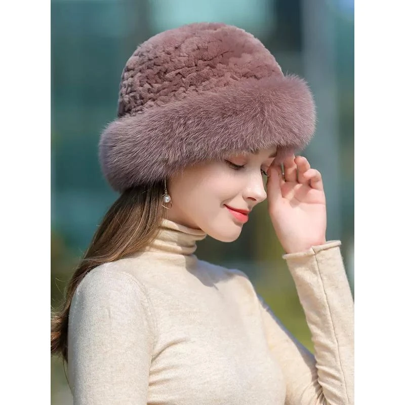 皮草帽子女冬天保暖狐狸毛帽子加厚妈妈韩版时尚仿獭兔毛礼帽秋冬