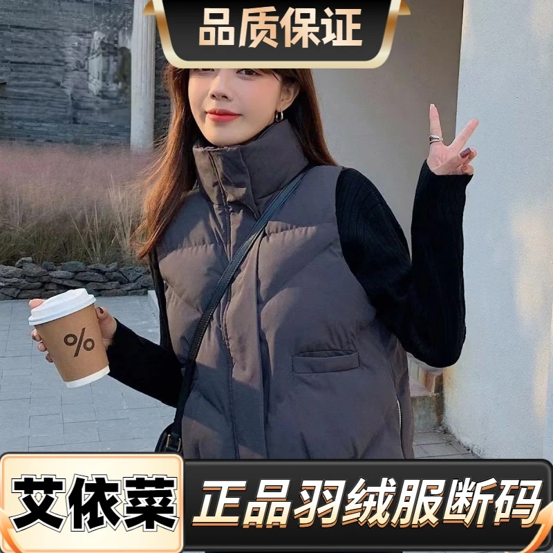 艾依菜羽绒服新款2023秋冬小众高级羽绒马甲女潮流百搭宽松立领马
