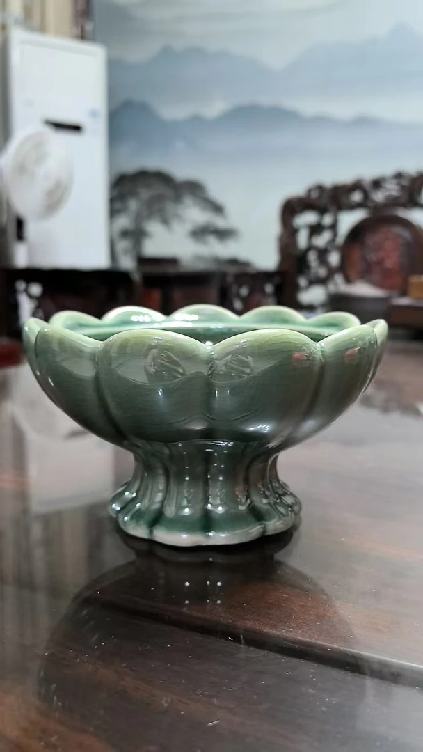 【苔藓球陶瓷盆】莲花冰裂纹纯白盆观叶室内禅意茶室防辐小盆景植物