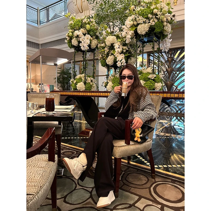 tingtings 【罗马假日】千鸟格小香风外套女秋冬新款宽松气质上衣