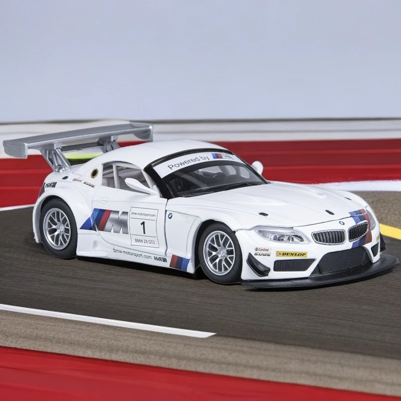 仿真1:24合金汽车模型白色宝马Z4 GT3赛跑车声光开门儿童玩具