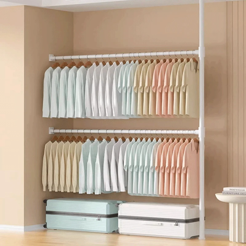 晾衣杆伸缩免打孔支撑杆可伸缩不锈钢晒衣服挂衣杆晾衣架卧室室内