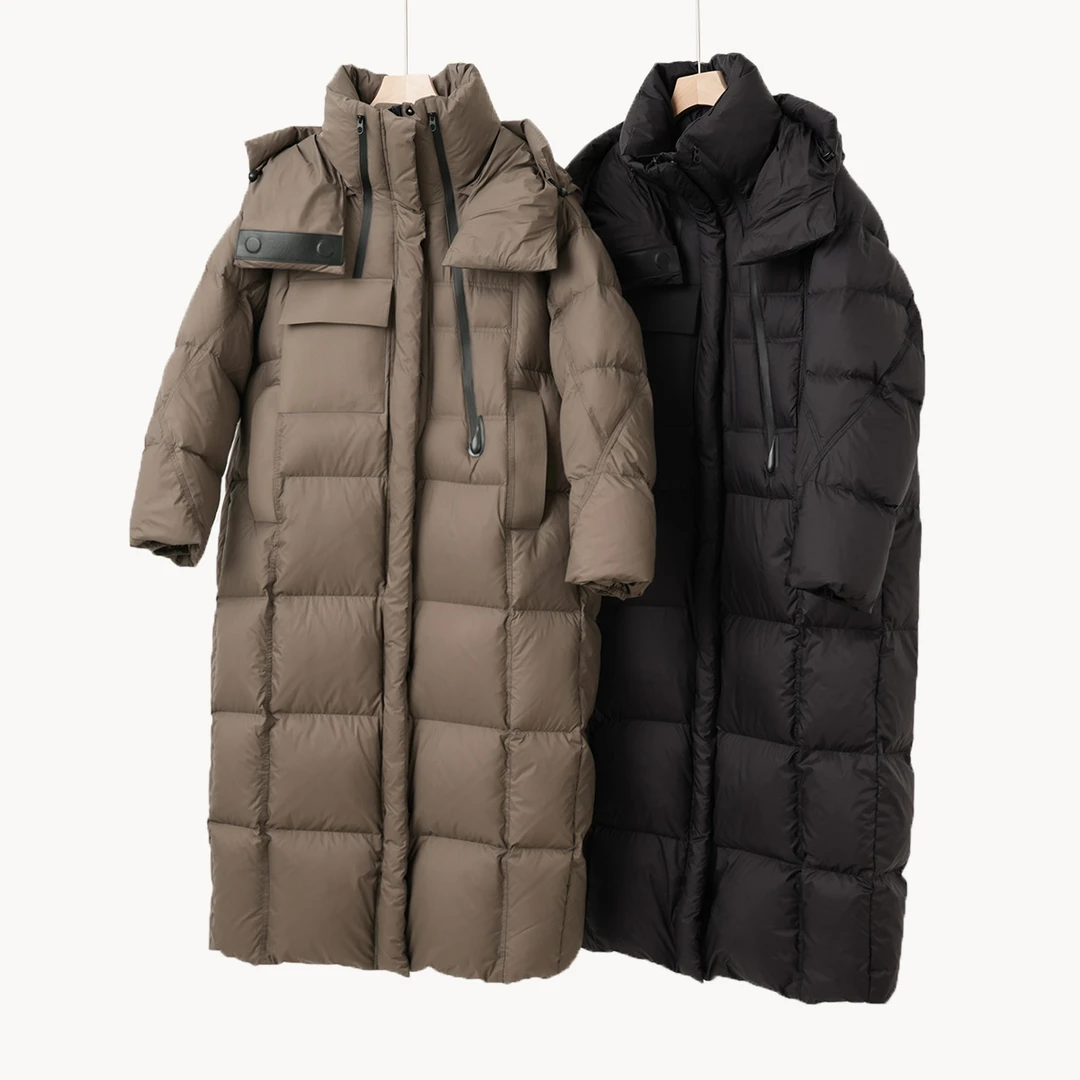 90白鸭绒女士长款连帽羽绒服 厚实轻便外套 冬款 87423