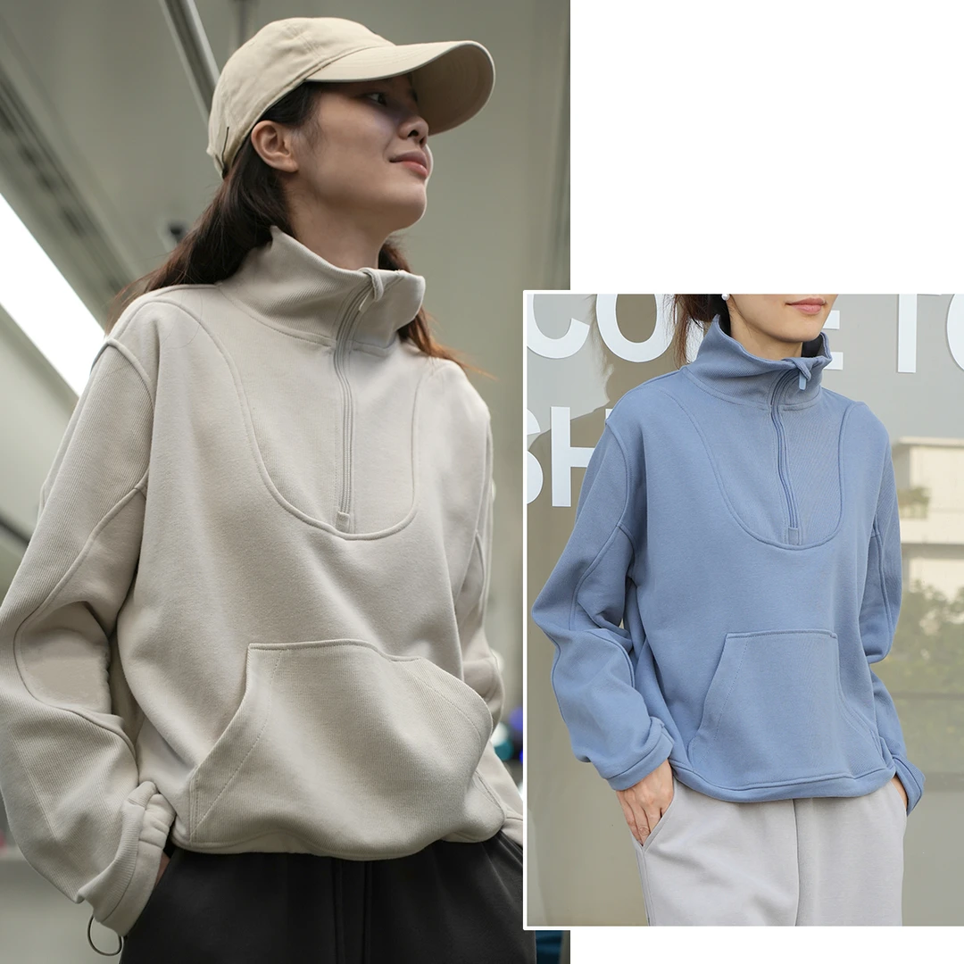 聚热保暖 女士薄绒毛圈卫衣 立领纯色短款休闲上衣 秋冬款 85210