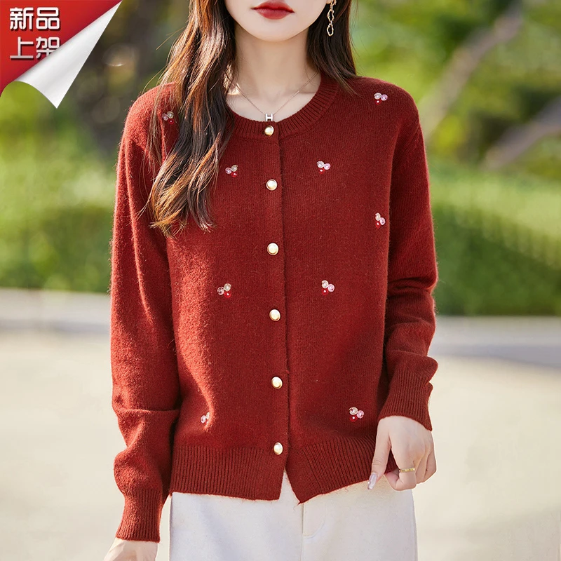 品牌圆领长袖打底衫小蜜蜂刺绣时尚针织衫女洋气百搭显瘦上衣秋冬