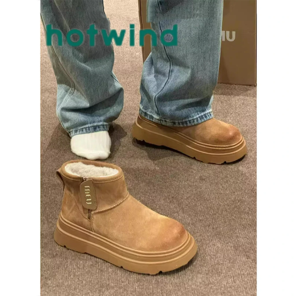 热风雪地靴短靴高颜值厚底迪丽热巴同款鞋子2024秋冬新款百搭鞋子