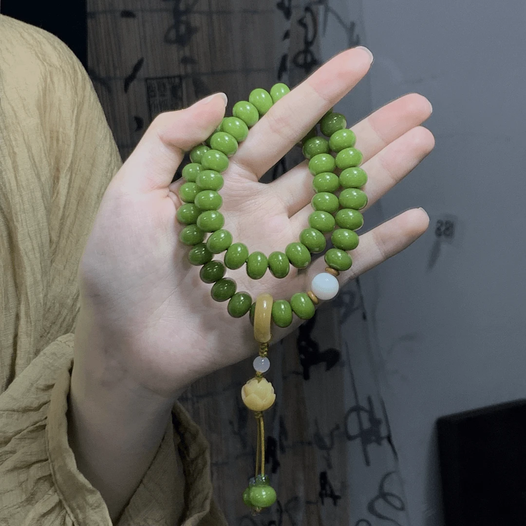 绿菩提双圈 原创手作 菩提手串手持