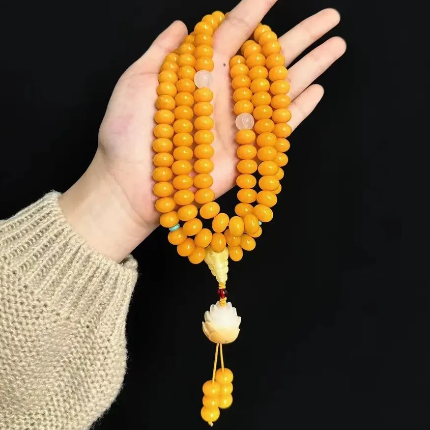 金色满堂菩提108颗菩提炭烧莲花菩提吊坠手作款文玩念珠