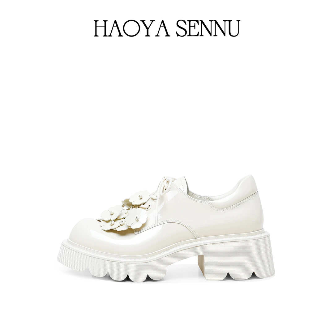 “金盏如意”HYSN原创时尚小皮鞋女新款休闲单鞋系带圆头乐福鞋