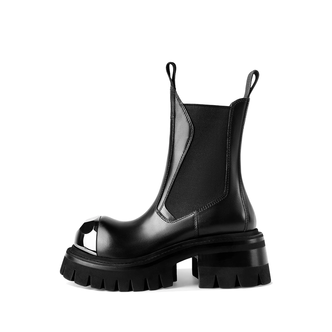 小众原创厚底切尔西靴女新款真皮靴子增高短靴马丁靴