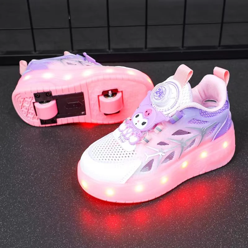 ABC女童暴走鞋夏季透气镂空单网滑冰鞋中大童男孩运动带灯暴走鞋