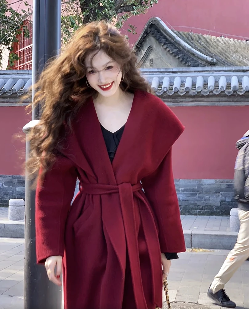 【YiJia】2024秋冬新款高级气质时尚双面毛呢外套长款洋气呢子大衣