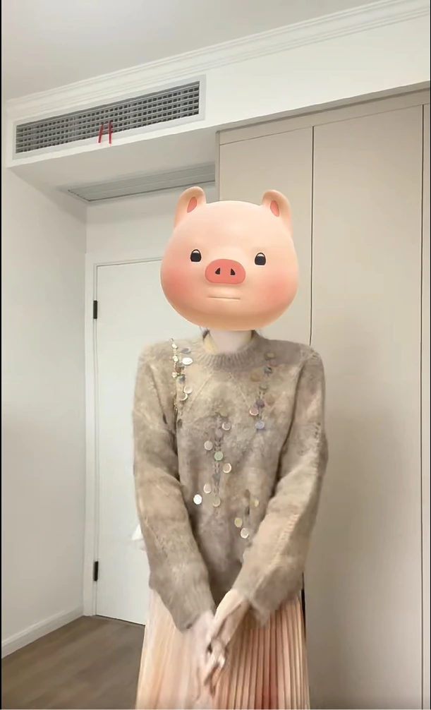 【YiJia】时尚亮片针织毛衣秋冬女新款慵懒风小众长袖针织衫半身裙