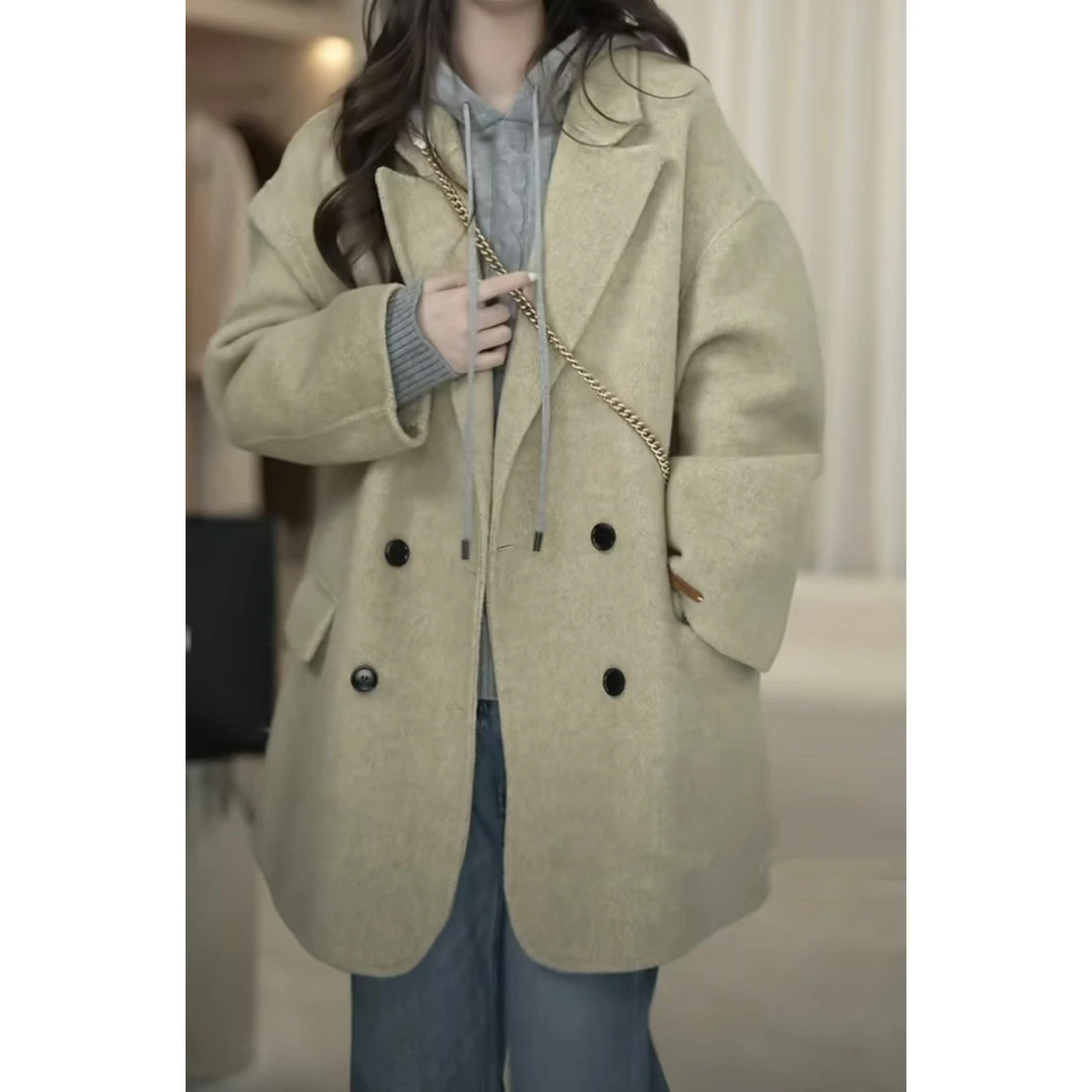 【YIjia】设计感枪驳领琥珀色大衣秋冬经典双面中长款外套大衣