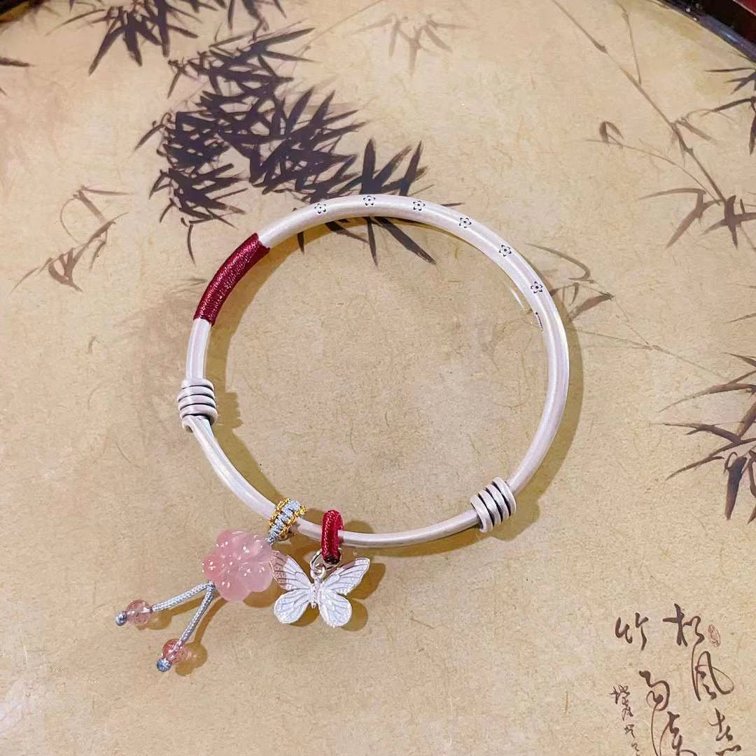 足银手镯 纯银戏蝶·编织梅花手镯气质百搭时尚简约个性设计感