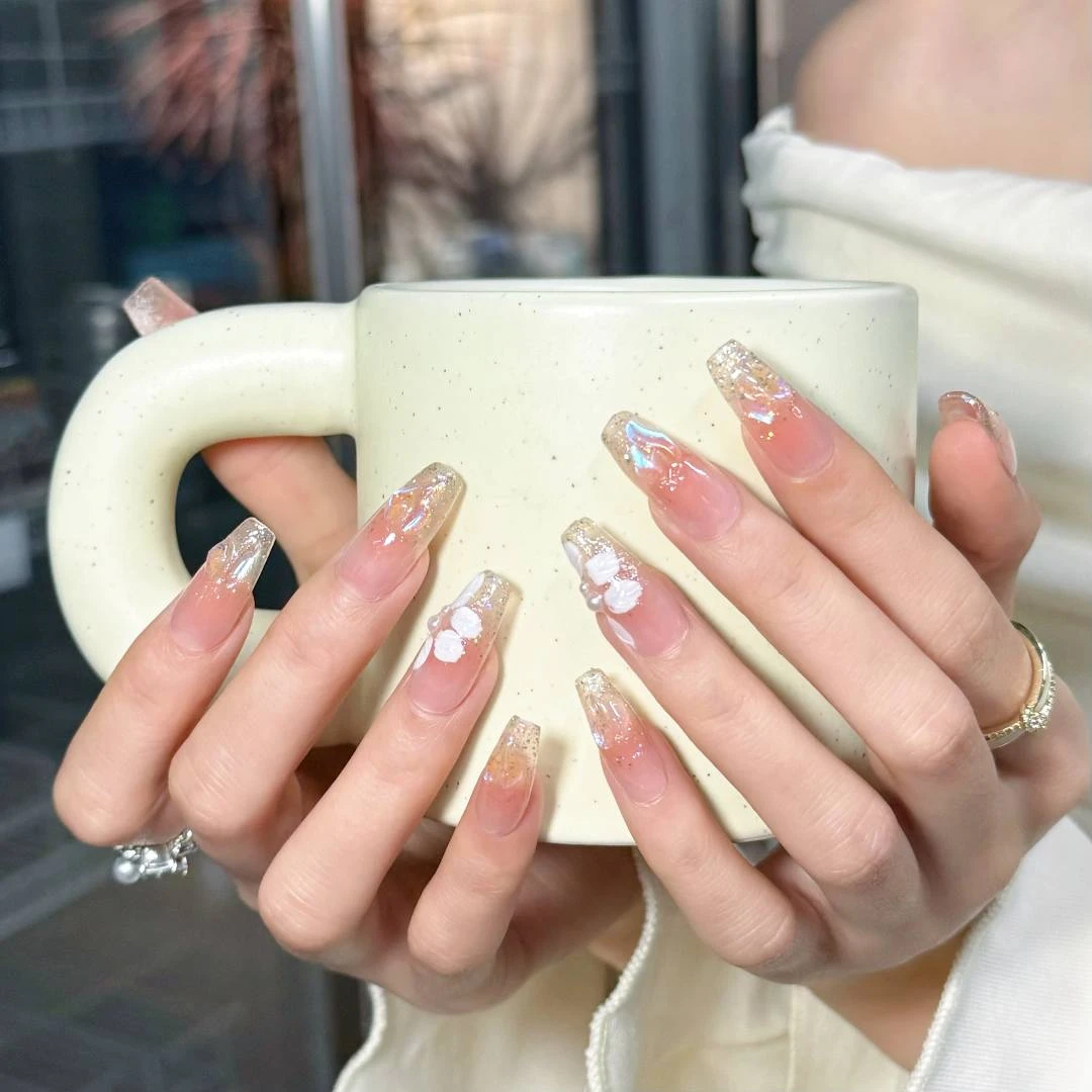 【极光冰花】极光钻冰透爆闪纯手工穿戴甲