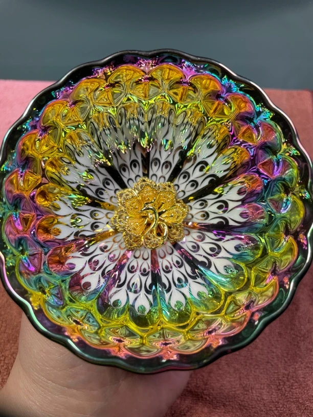 高端茶器七彩孔雀窑变茶杯金莲花主人杯高端茶具