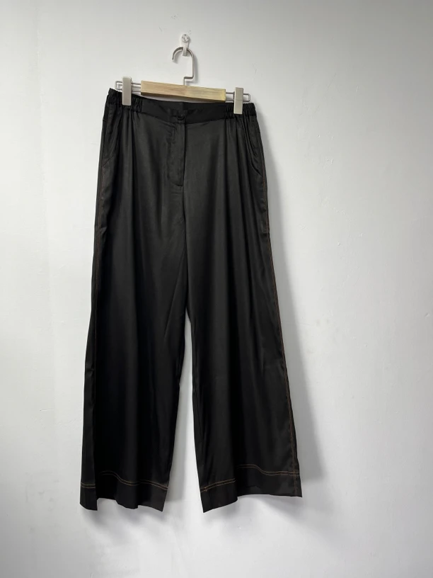 直筒阔腿裤真丝香云纱桑蚕丝黑裤子