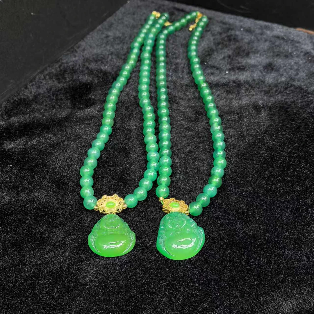 江德洋珠宝ST7342龙纹青花灵碧玛瑙绿佛公吊坠-多样性发只发一件
