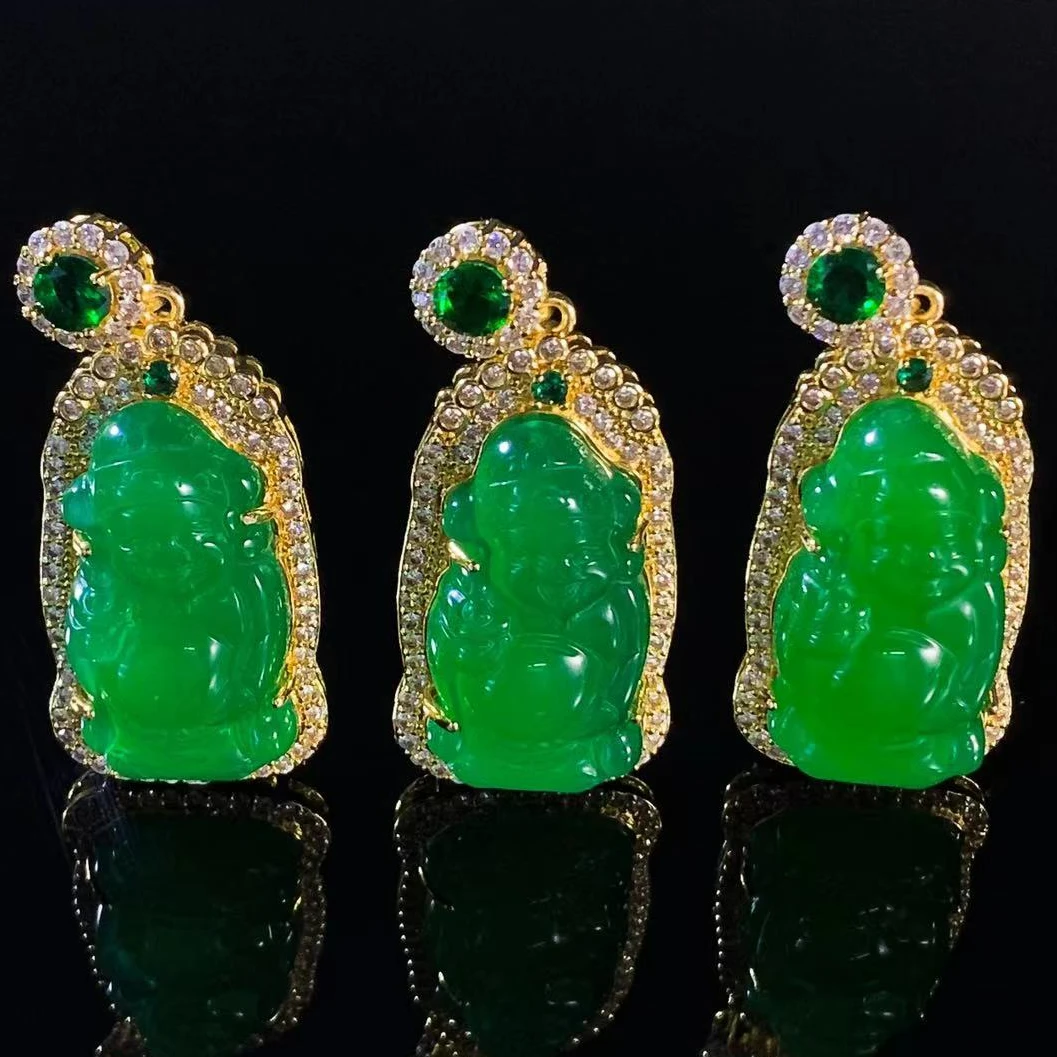 江德洋珠宝ST7080皇家翠灵玉玛瑙绿财神-配麻花链-多样性只发一件