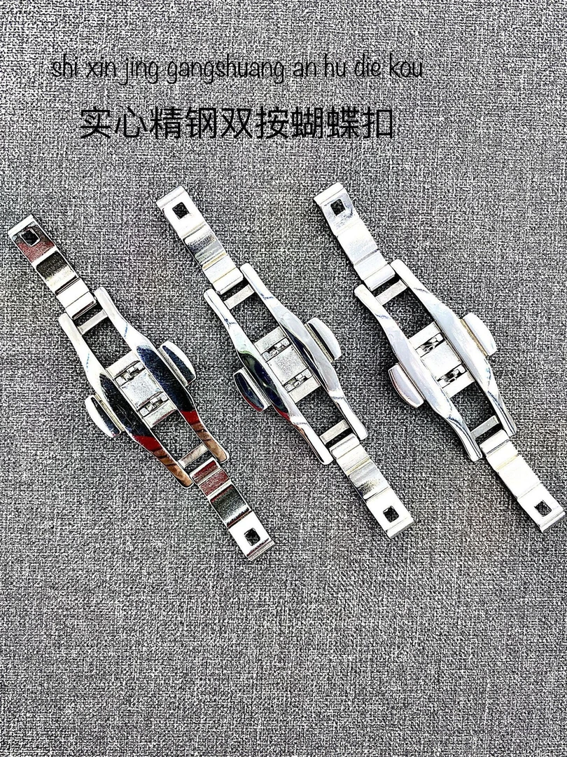 手表配件银色精钢实心折叠表带扣15/17/19/21/23/25双按蝴蝶扣