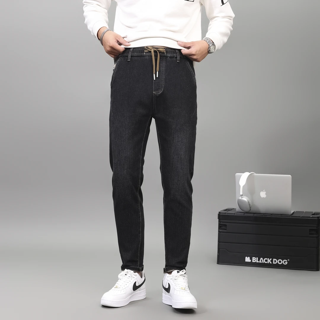 2025春季新款松紧腰弹力显瘦牛仔裤男潮流修身小直筒百搭#670