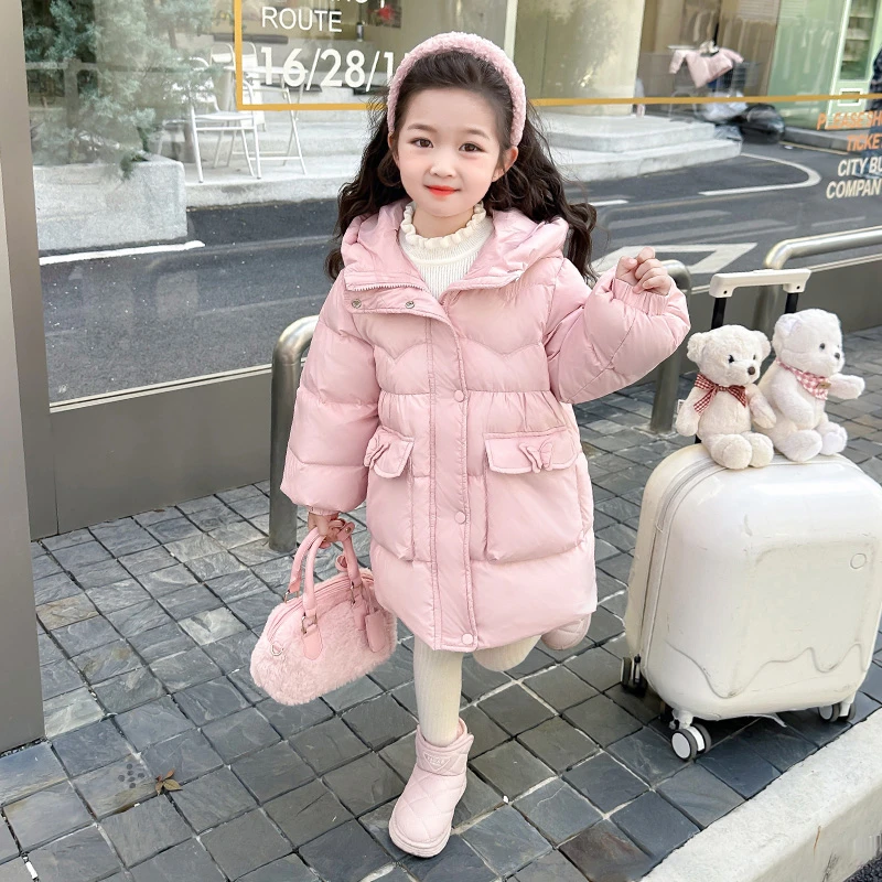 女童冬装羽绒服洋气女宝宝白鸭绒中长款儿童冬季连帽加厚外套韩版