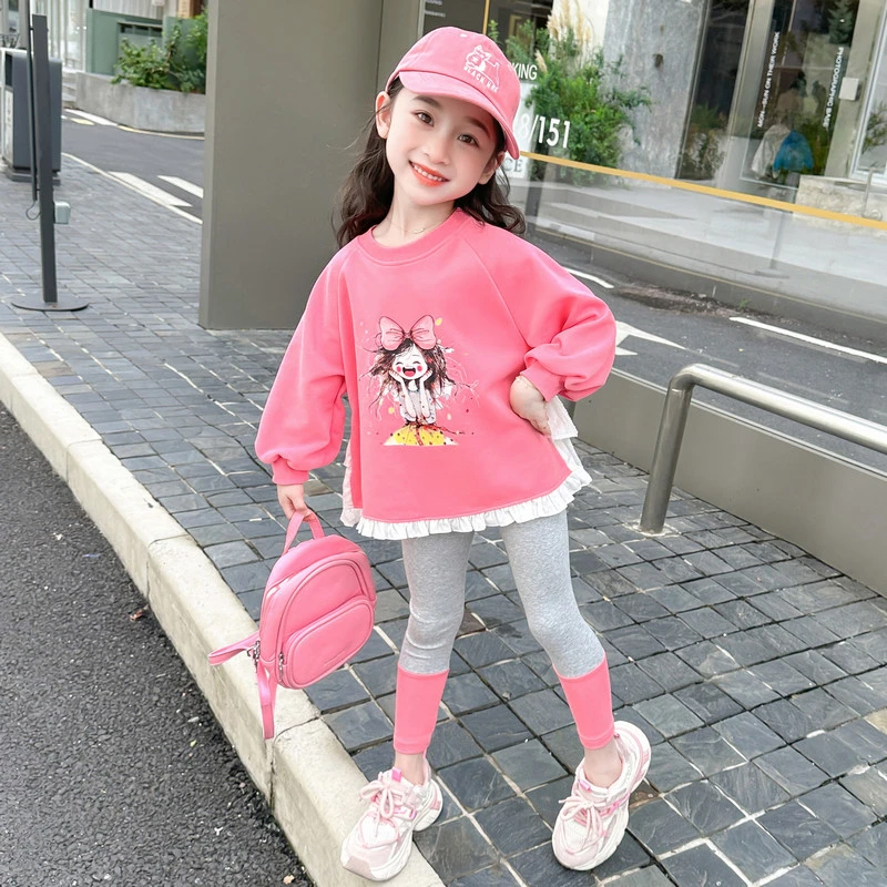 女童秋季蝴蝶结卫衣套装洋气宝宝春秋打底裤两件套小女孩网红新款