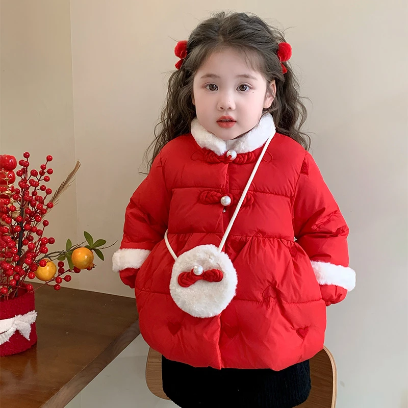 女童新中式棉服冬季儿童新款红色中国风拜年服女宝宝洋气加厚棉衣