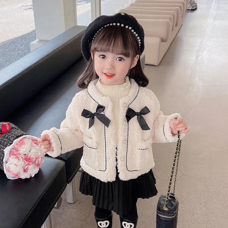女童小香风外套春秋款2023新款洋气女宝宝毛毛衣时髦儿童秋装衣服