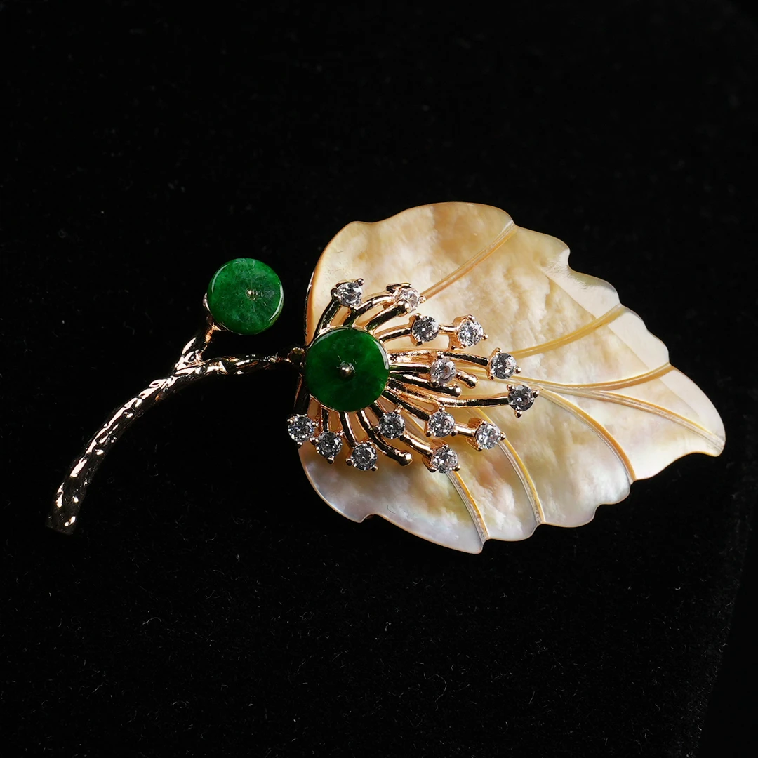 合金胸针 枫叶胸针手工轻奢时尚绿色复古古风镶嵌宫廷风ID：2747