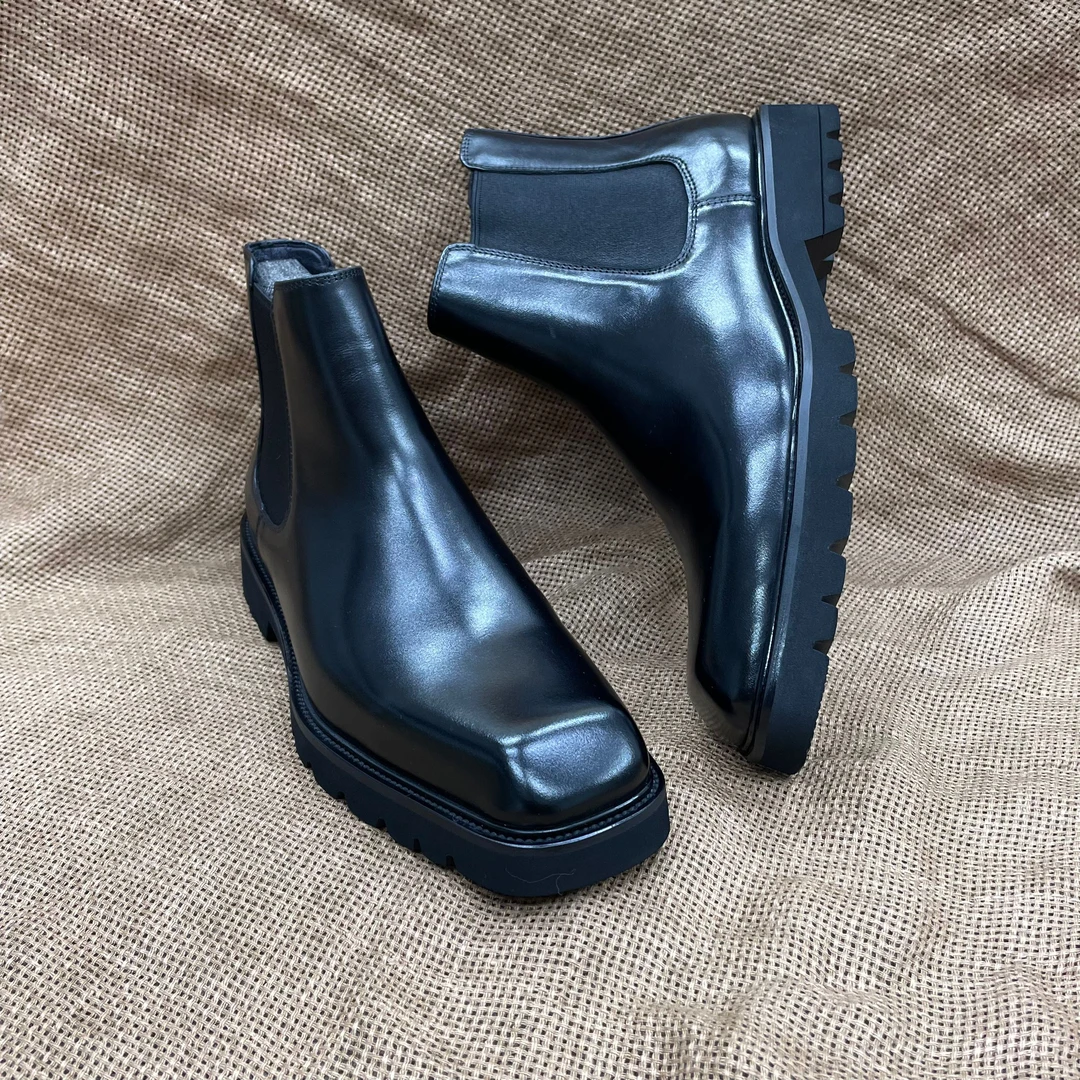 2024新款秋冬男士切尔西靴轻便真皮短靴商务正装小方头高帮男皮靴