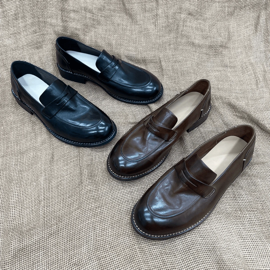 断码特价重水洗马皮乐福鞋男士一脚蹬固特异软底软面商务皮鞋