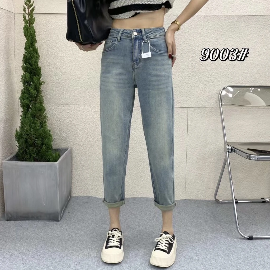 新款欧货微宽松老爹牛仔裤9003中高腰弹力女装