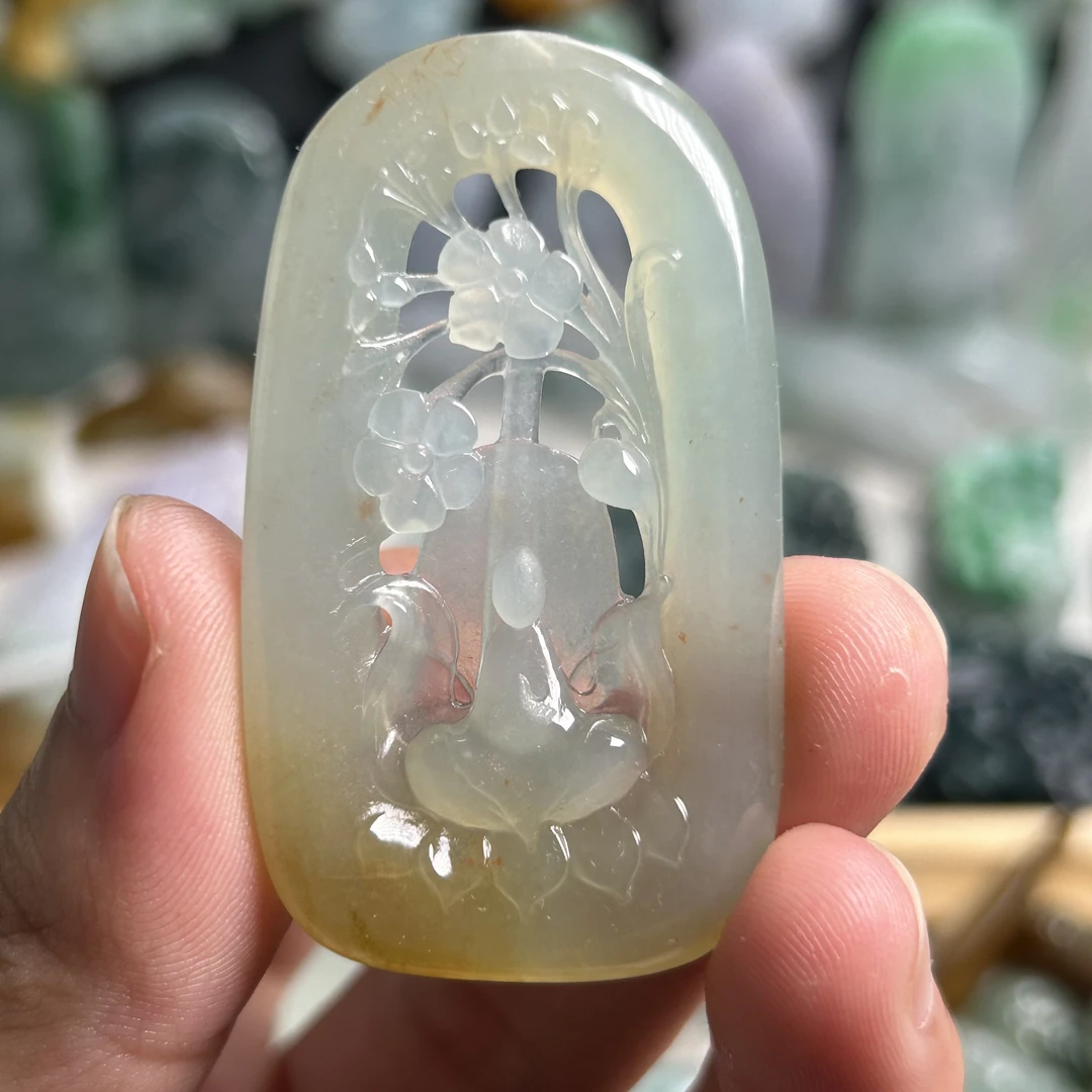 天然缅甸翡翠a货冰胶黄翡飘红翡悟道吊坠简约时尚玉石玉器挂件