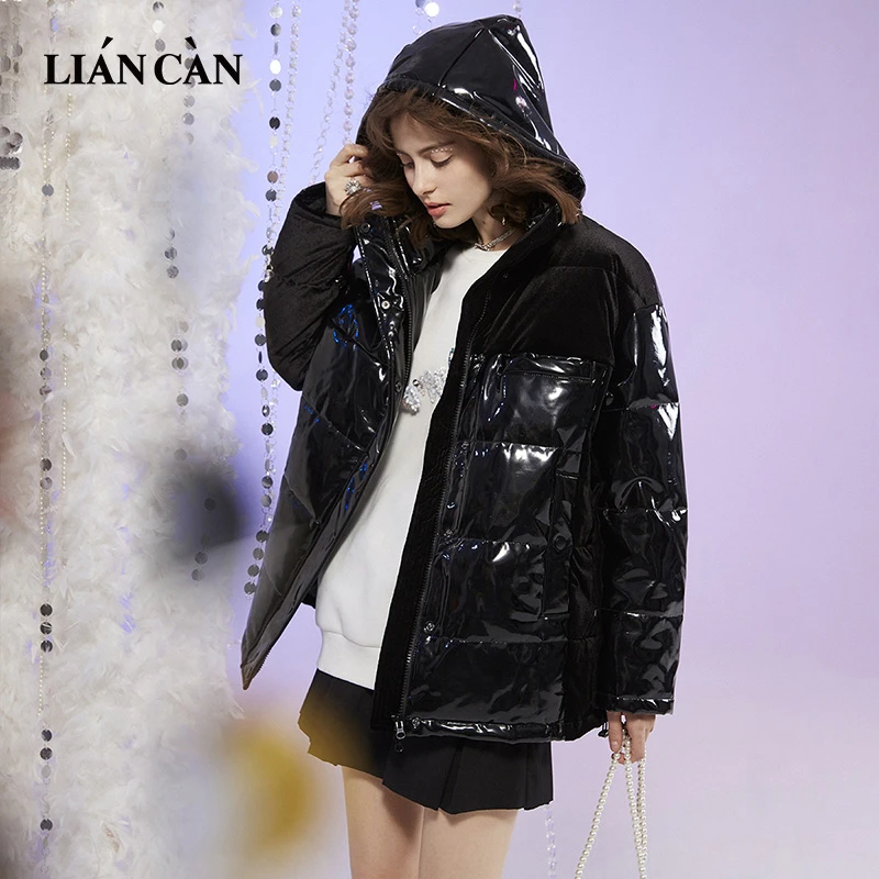 莲灿2024冬季新商场同款宽松面包服亮面漆中长款羽绒服71AW374002