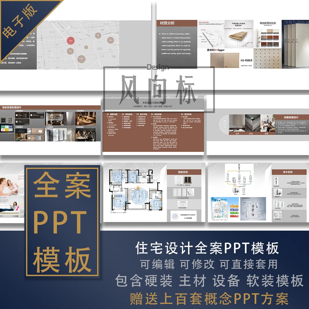 【F30】住宅全案设计PPT模板、赠送500+套名师概念PPT模板